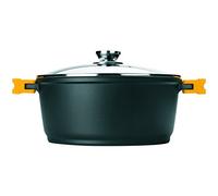 IBILI - Casserole Evolution en fonte d’aluminium, couvercle en verre et poignées en silicone, 28 cm, Antiadhésif, Compatible avec l’induction