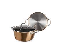 IBILI - Casserole Nature à revêtement en cuivre avec couvercle en verre, 24 cm, Antiadhésif style pierre, Compatible avec l’induction