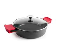 IBILI - Cuisinière avec couvercle Esben 36 cm, fonte d'aluminium, couvercle en verre, poignées amovibles en silicone, anti-adhésif PFAS, convient pour induction