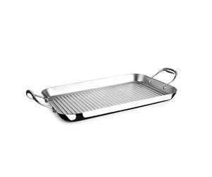 IBILI - Grill ondulé tricouche triply naturel, 38 x 25 cm, acier inoxydable, convient pour induction, sans antiadhésif