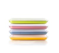 IBILI Lot de 4 couvercles pour charcuterie et charcuterie, 4 couvercles de 24,8 x 14,4 x 3,3 cm, plastique sans BPA, réutilisable, jaune, rouge, vert, bleu