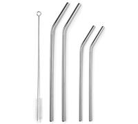 Ibili Pailles réutilisables en acier inoxydable – Lot de 4 avec brosse de nettoyage
