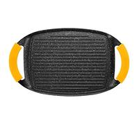 IBILI - Plancha ondulée en pierre basique, 36 x 23 cm, Fonte d’aluminium, Antiadhésif style pierre, Compatible avec l’induction, Noir