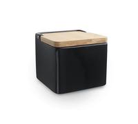 IBILI - Salière carrée noire 11 x 11 x 9,9 cm en céramique avec couvercle en bambou