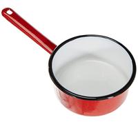 CASSEROLE EMAILLEE ROUGE INTERIEUR BLANC - BORD NOIR - DIMENSIONS DIAMETRE 12 CM - CONTENANCE 0,60 L - TOUS FEUX DONT INDUCTION