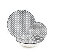 IBILI - Service de table 12 pièces Bavaria, assiettes en porcelaine pour 4 personnes, Noir/Blanc