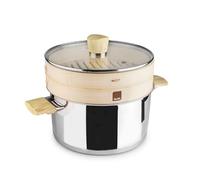 IBILI - Set faitout + cuiseur vapeur Sanna 22 cm, acier inoxydable, panier bambou, convient pour induction