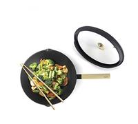 IBILI - Wok Luxe avec couvercle en verre, 30 cm, Aluminium, Antiadhésif, Compatible avec l’induction