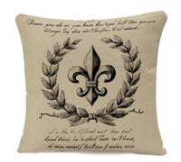 IBILIU Housse de coussin décorative en lin et toile de jute noire avec couronne de fleurs de lys - 45,7 x 45,7 cm - Couronne de fleurs rétro - Pour canapé, chambre à coucher
