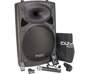 Ibiza BD-Port15VHF Système PA mobile 15 ports, USB-SD-MP3, 450 W, table de mixage, construction trolley, avec batterie et 2 micros sans fil