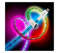 Ibiza - Câble USB-C vers USB-C Lumineux LED ARGB 1m - Charge Rapide et Transfert de Données - Cordon Silicone Flexible - Adaptateurs USB-A et Lightning Inclus - Câble LED Multicolore Animé
