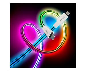 Ibiza - Câble USB-C vers USB-C Lumineux LED ARGB 1m - Charge Rapide et Transfert de Données - Cordon Silicone Flexible - Adaptateurs USB-A et Lightning Inclus - Câble LED Multicolore Animé