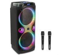 Ibiza Enceinte Bluetooth Columba-Karaoke - 2 micros sans fil, changeur de voix, LED, talkover, Rec