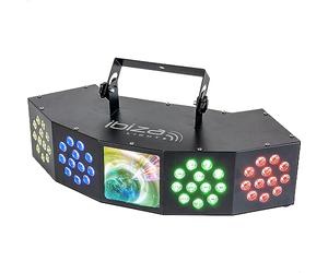 Ibiza - COMBI-FX4 - Effet lumineux polyvalent 3-EN-1 WASH - MOON - STROBE avec 6 canaux DMX - 4 x 12 LED RGBW