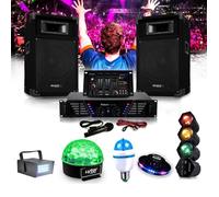 ibiza dj-300 kit de sonorisation disco 480w + pack 5 jeux de lumières à led