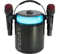 Ibiza Enceinte karaoké lumineuse KARAHOME-BK – sur batterie, 2 micros sans fil, Bluetooth – Noir