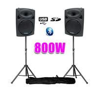 Ibiza Enceintes amplifiées 10" 25cm 800W USB/BT + Pieds