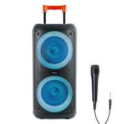 Ibiza ERIS400 Enceinte Bluetooth Portable sur Batterie avec LED - 2 Boomers Lumineux - TWS - USB, MicroSD, AUX - Micro Filaire Inclus - Trolley, Roues - Idéal Soirées et Karaoké