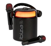 Ibiza Enceinte karaoké lumineuse KARAHOME-BK – sur batterie, 2 micros sans fil, Bluetooth – Noir