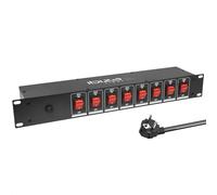 Ibiza - LC806S-DE - Boitier multiprise encastrable 19” à 8 Voies avec commutateur dédiés - Alliage Aluminium Noir - 8 Prises de Type F (Schuko)