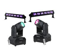 Ibiza light - 4 jeux de lumière avec 2 Lyres 2x10 W LMH250-RC - 2 Barres Ultraviolets LED-UVBAR6 - Soirée Fête Anniversaire Fluo DJ Mariage Club Discothèque
