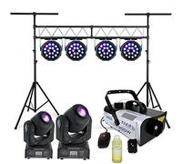 Ibiza light - Machine à Fumée LSM900W - Portique Dj support Lumière de 3 M très robuste - 2 Lyres SPOT7 Dmx avec Gobos - 4 Projecteurs à LED Dmx 18x- 1 SMOKE 1 L offert - PA DJ JEUX DE LUMIERE SOIREE