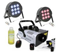 Ibiza Light - Pack Lumière Machine à Fumée Ibiza LSM900W - 2 THINPAR-9X6W-RGBW Projecteurs DMX Liquide à Fumée - Soirée Fête Mariage Animation