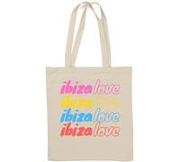 Ibiza Love Sac fourre-tout en coton naturel avec motif coloré Blanc