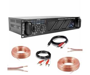 Ibiza Pack Ampli Sono Ibiza Sound 2 x 600W AMP800MKII - Câble HP Haut Parleur 3m - Câble RCA/RCA - Câble PC/RCA