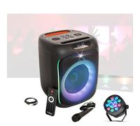 Ibiza - Pack Enceinte Karaoké Lumineux Autonome Bluetooth CUBE180 180W SD USB 1 Micro - Effet Lumière Astro LED - Enfant Cadeau Anniversaire