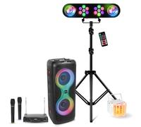 Ibiza - Pack Enceinte Karaoké sur Batterie 700W USB Bluetooth TWS Ibiza Sound COLUMBA700-2 Micros sans Fil - Pied Lumière DJ - Derby