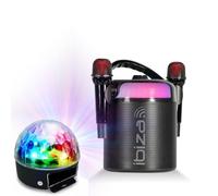Ibiza - Pack Karaoké Enceinte Bluetooth Autonome Portable Ibiza Sound KARAHOME-BK 120W USB 2 Micros sans Fil - Effet Lumière Party-ASTRO6