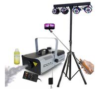 Ibiza - Pack Pied Lumière Portique DJ BOOST-LIGHT70 4 Projecteurs - Machine Fumée LSM1200PRO - Enceinte Perche FREESOUND-SELFIE