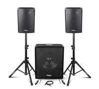 Ibiza - Pack Sono 1400W - 2 Enceintes DISCO8B 2X300W + Caisson Actif Ibiza SUB15A 800W + Pieds SS01B-MINI + Câbles -Soirée DJ Club Fête