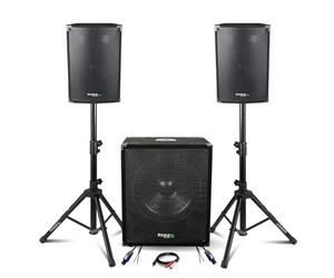 Ibiza - Pack Sono 1400W - 2 Enceintes DISCO8B 2X300W + Caisson Actif Ibiza SUB15A 800W + Pieds SS01B-MINI + Câbles -Soirée DJ Club Fête