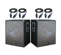 Ibiza Pack Sono 2 Caissons de Basses Actifs SUB15A 2x800W - 4 Câbles Speakon Hauts Parleurs - DJ Fête Mariage Salle des fêtes