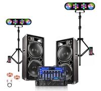 IBIZA - Pack Sono 2 Enceintes 2x1000W Ibiza STAR210 - Ampli 2x800W - Table Mixage DJM102-BT - 2 Portiques Lumière DJ Mooving LEDBAR-Astro-RC