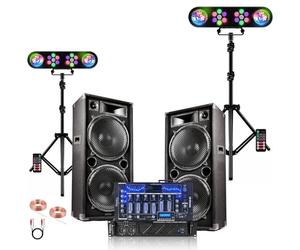 IBIZA - Pack Sono 2 Enceintes 2x1000W Ibiza STAR210 - Ampli 2x800W - Table Mixage DJM102-BT - 2 Portiques Lumière DJ Mooving LEDBAR-Astro-RC