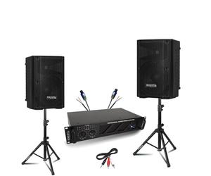 Ibiza - Pack Sono 2 Enceintes Ibiza XTK10-MKII 10" 300W - Ampli 2x240W AMP300-MKII - Pieds Support - Câbles Speakon - Soirée Fête DJ Club