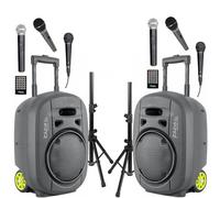 Ibiza - Pack Sono 2 Enceintes Portables Autonomes USB Bluetooth PORT8VHF-MKII-TWS 400W 6 Micros - Paire Supports Enceintes SS01B-MINI