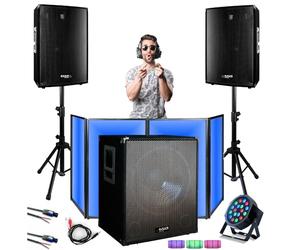 Ibiza - Pack Sono 2200W Ibiza Sound - 2 Enceintes 700W avec Pieds - Caisson Basses 800W - Facade Lycra - Projecteur par LED - Soirée Mariage