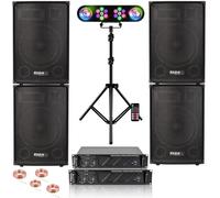 Ibiza - Pack Sono 4400W Total - 4 Enceintes Passives 4x700W - Ampli AMP1000-MKII 2x800W - Jeux Lumières Pied Réglable LEDs