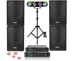 Ibiza - Pack Sono 4400W Total - 4 Enceintes Passives 4x700W - Ampli AMP1000-MKII 2x800W - Jeux Lumières Pied Réglable LEDs