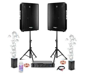 Ibiza - Pack Sono DJ 2 Enceintes Ibiza DISCO15B 2x700W - Pied Support - Ampli Ventilé 2x800W AMP1000-MKII - 2 Machines Bulles Bubble-Dream
