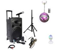 IBIZA PORT 15 VHF BT + PIED + CÂBLE PC + HOUSSE + 2 MICROS SANS FIL + 2 MICROS FILAIRES + 2 JEUX DE LUMIÈRE STAR MIX PA DJ SONO PA