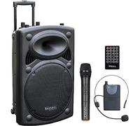 Ibiza PORT15UHF-BT Enceinte Sono Portable BT sur Batterie 15"/38 cm - 800W Max/400W RMS - Karaoké avec 2 Micros UHF Inclus - TWS - USB, SD, REC, VOX - Housse, roulettes et Trolley Intégré