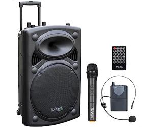 Ibiza PORT15UHF-BT Enceinte Sono Portable BT sur Batterie 15"/38 cm - 800W Max/400W RMS - Karaoké avec 2 Micros UHF Inclus - TWS - USB, SD, REC, VOX - Housse, roulettes et Trolley Intégré
