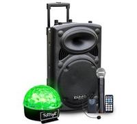 Enceinte sur batterie 800W Bluetooth USB + Micros IBIZA PORT15VHF-BT + Jeu de lumière Festinight SIXMAGIC, SONO DJ SOIREE