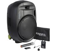 Ibiza Enceinte portable autonome PORT15VHF-MKII 15" (38 cm) USB Bluetooth 2 micros VHF