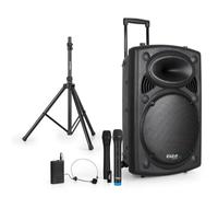 Ibiza Sound Enceinte Sono Portable 15" 800W Batterie Bluetooth Karaoké 3 Micros VHF Main Tête, Support Pied